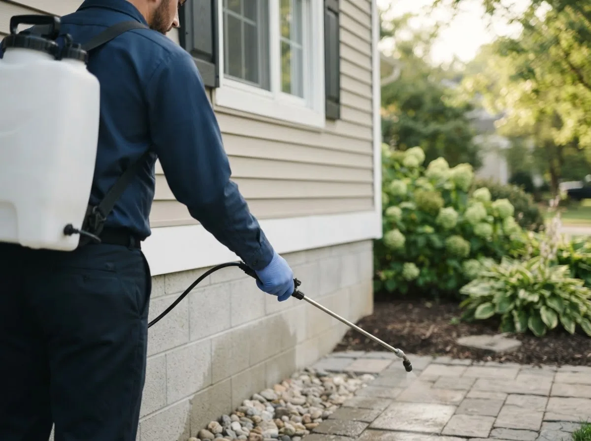 Pest control technician inspecting a home in Eustis, FL